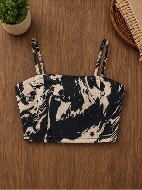 Fashion Nova Black & Cream Marble Crop Cami Top